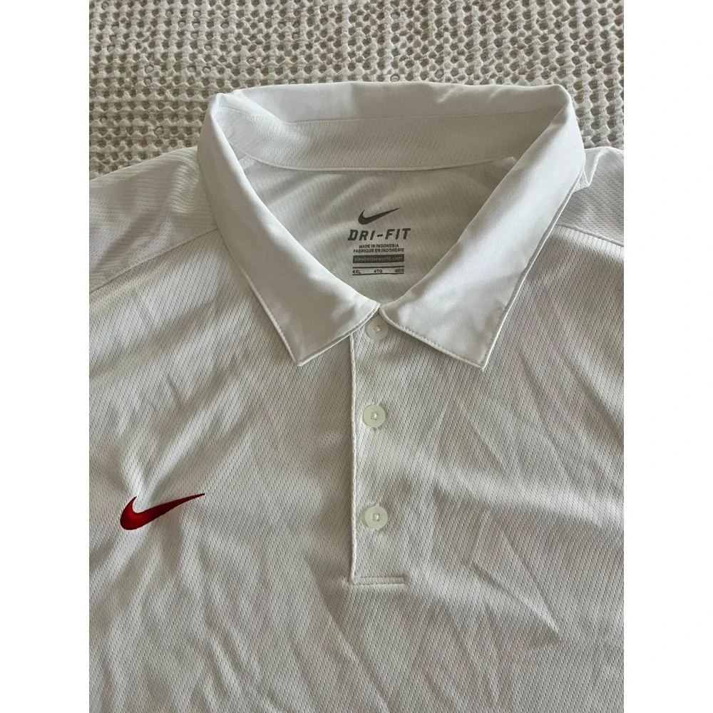 Nike Team Training White Red Dri-fit Short Sleeve Polo Shirt‎ Sz 4XL $60